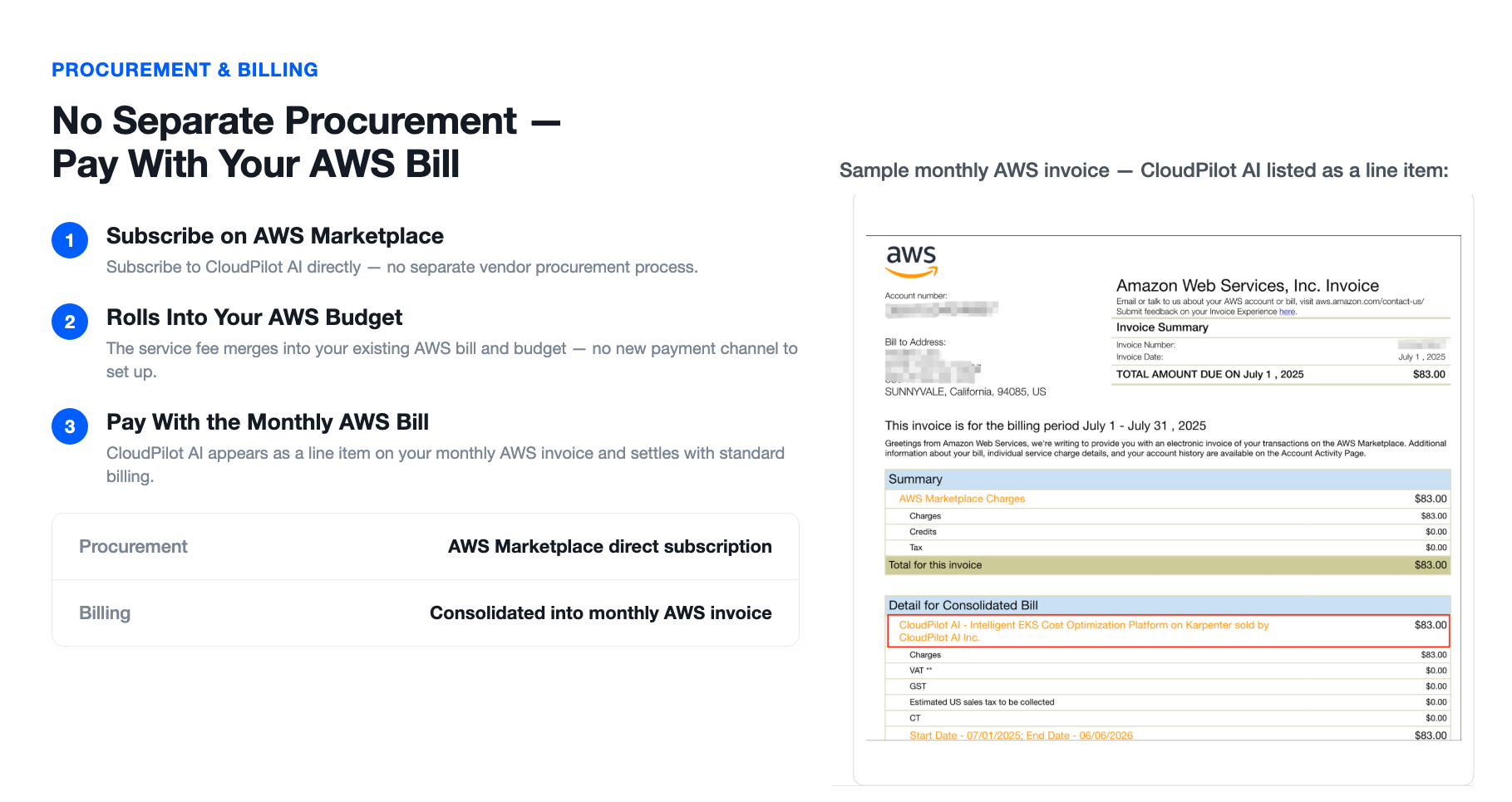 CloudPilot AI ROI—service fee as a fraction of realized savings